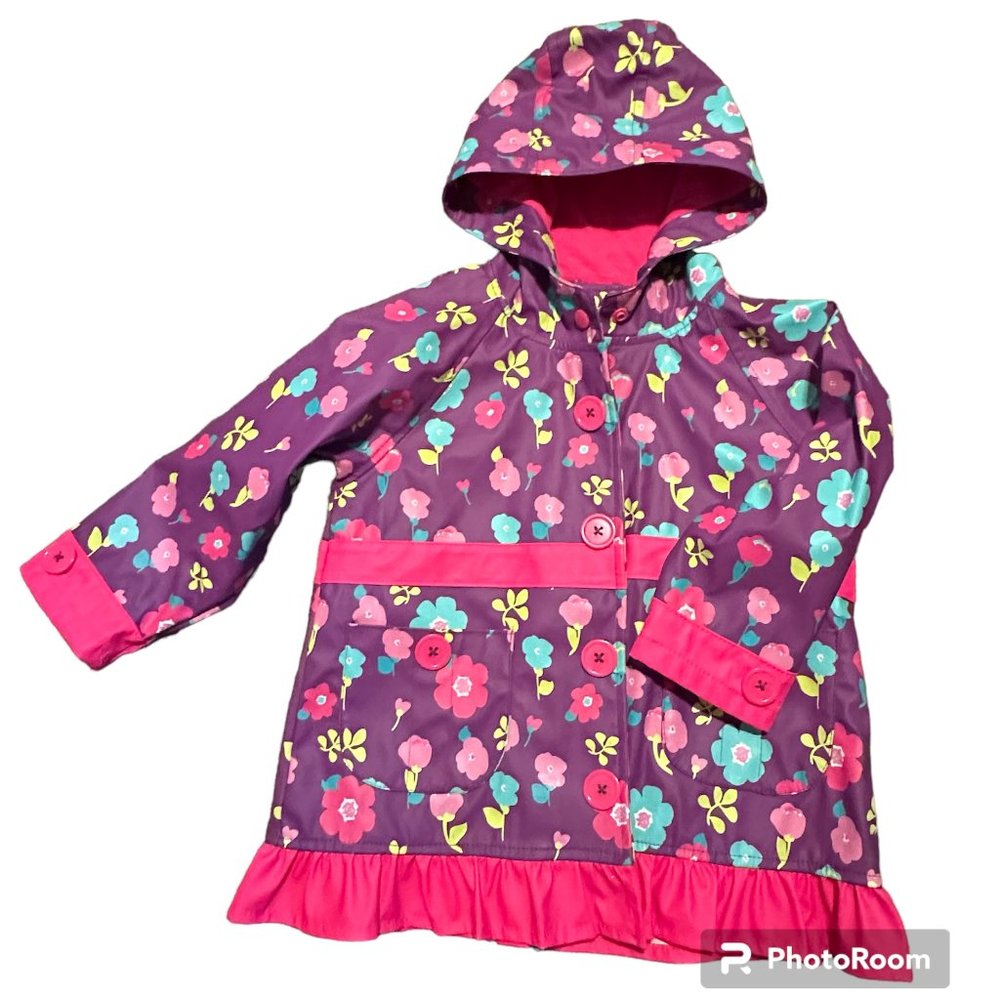 Western Chief Lovely Purple & Pink Flowers Rain Coat Size 4T